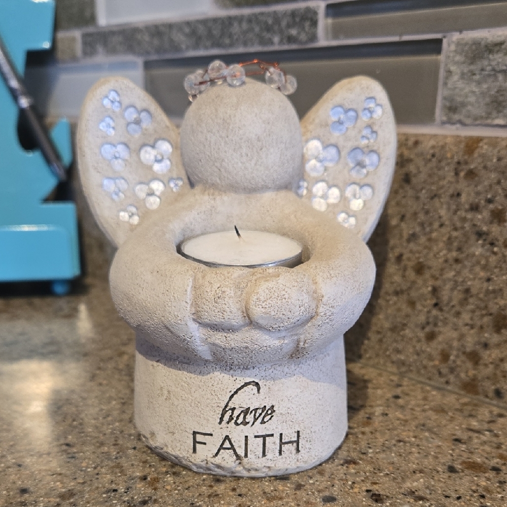 Faith Angel Cement Tealight Holder